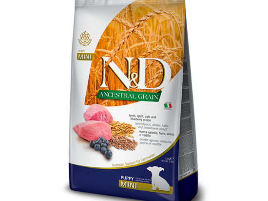 N&D Dog Ancestral Grain bárány, tönköly, zab & áfonya puppy mini